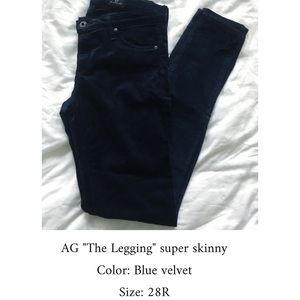AG blue velvet super skinny “The Legging”